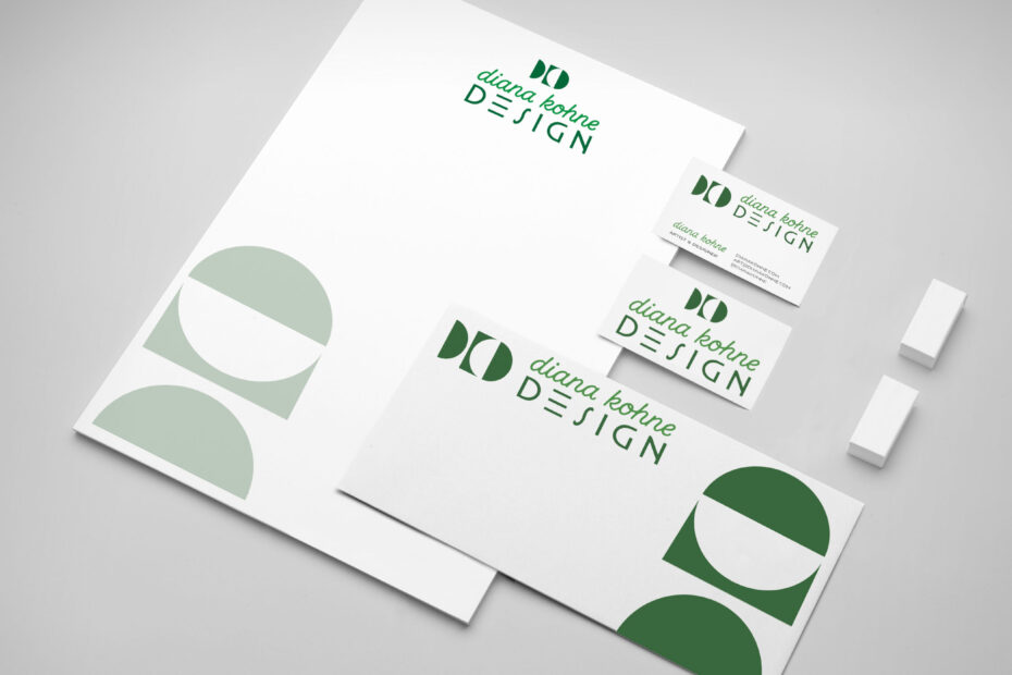 branding package for Pasadena California graphic designer Diana Kohne with business card, envelope and letterhead