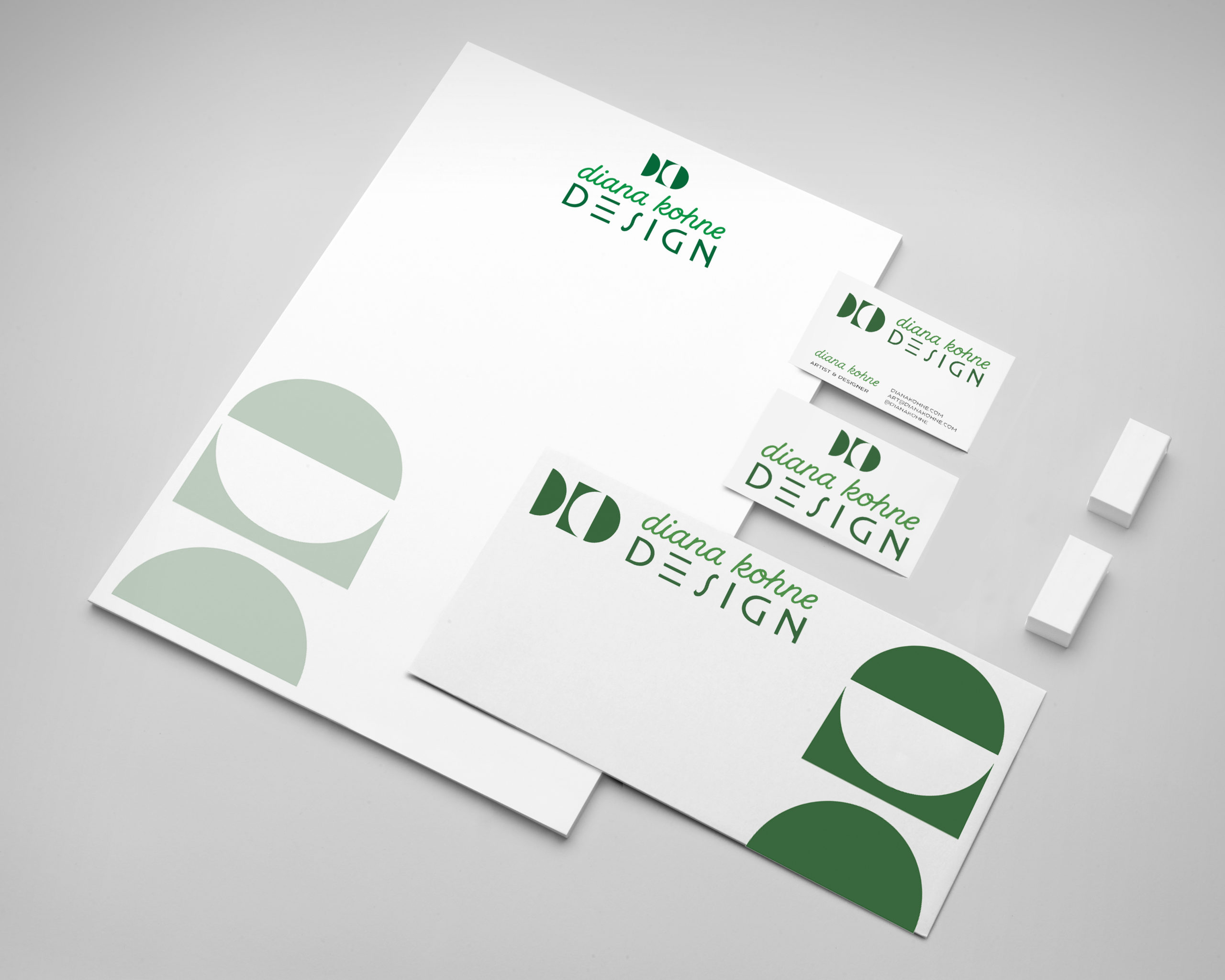 branding package for Pasadena California graphic designer Diana Kohne with business card, envelope and letterhead