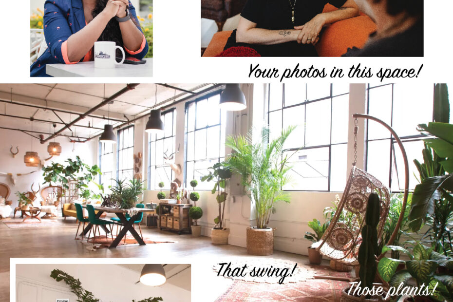 flyer design for photographer studiosido.com by diana kohne session in her beautiful warehouse space with plants and boho decor