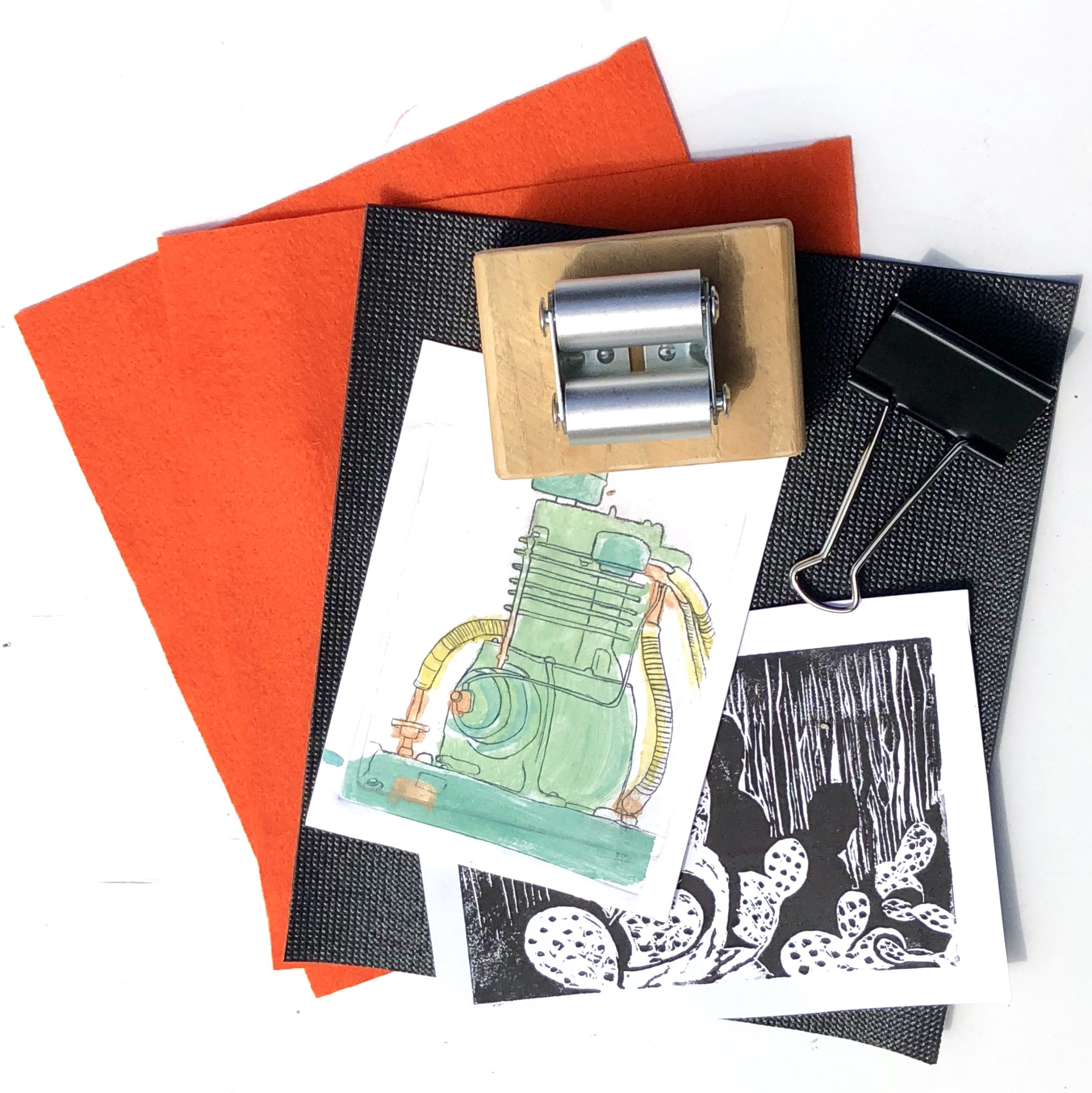 Print etchings, linocuts & monoprints with a Pocket Press Kit