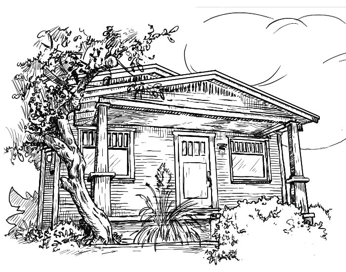 Home portrait with plants